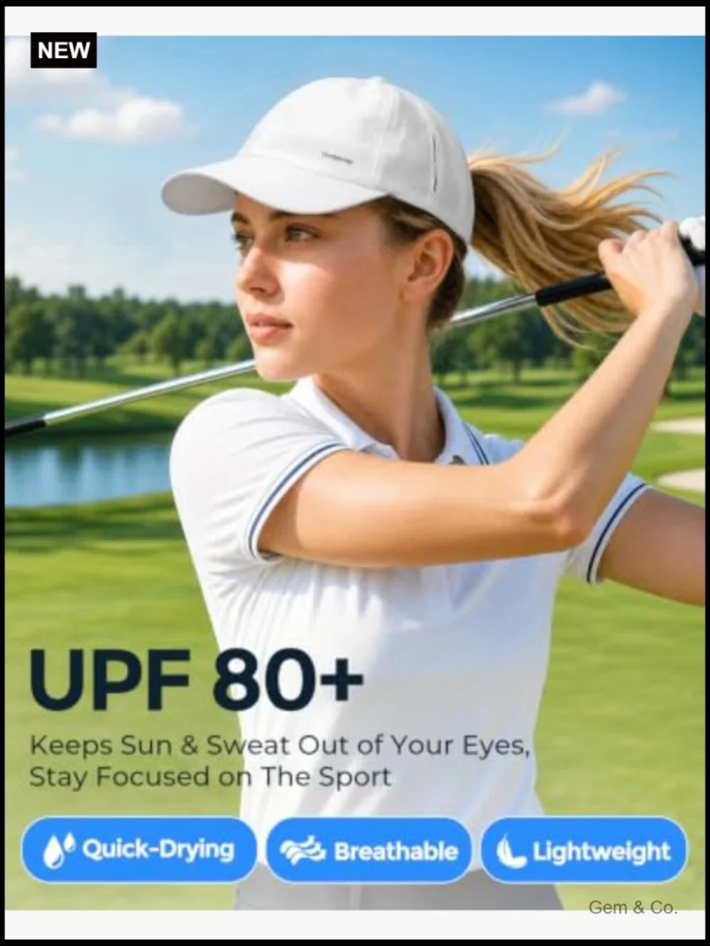 UPF 80+ Sun Protection Lightweight Golf Cap, Breathable Quick-Dry Baseball Hat